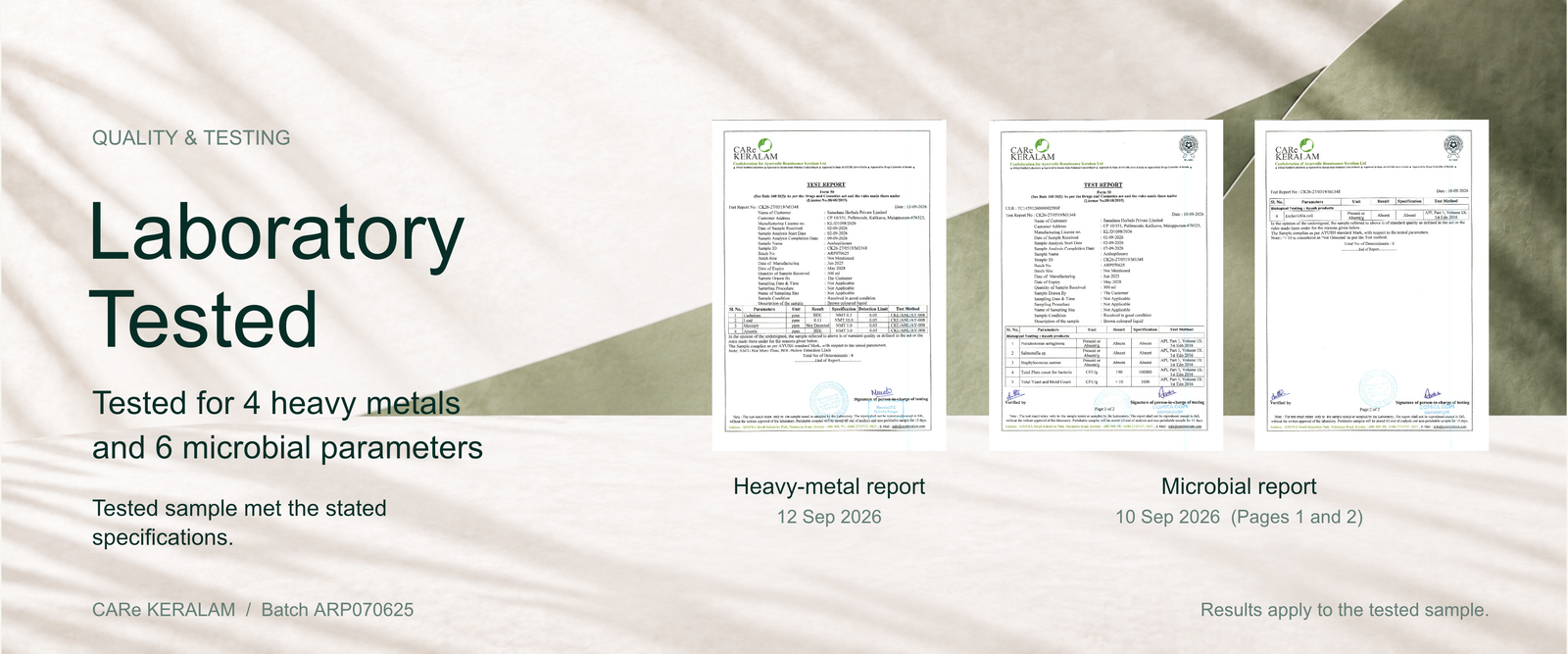 ARSHOPILECARE — Laboratory testing